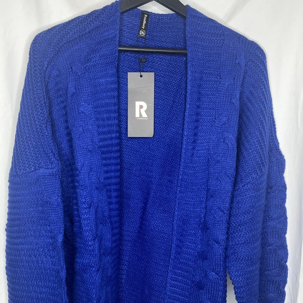 Women's Soft Knit Royal Blue Cardigans with Chunky Sleeves and an Open Front.